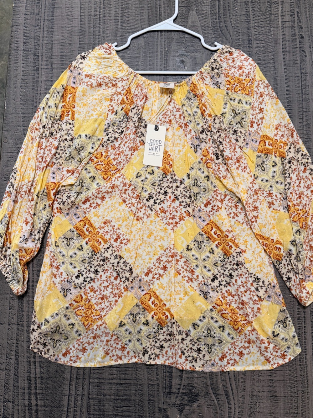 Good Hart Men's Yellow Patchwork Print Button-Down Shirt